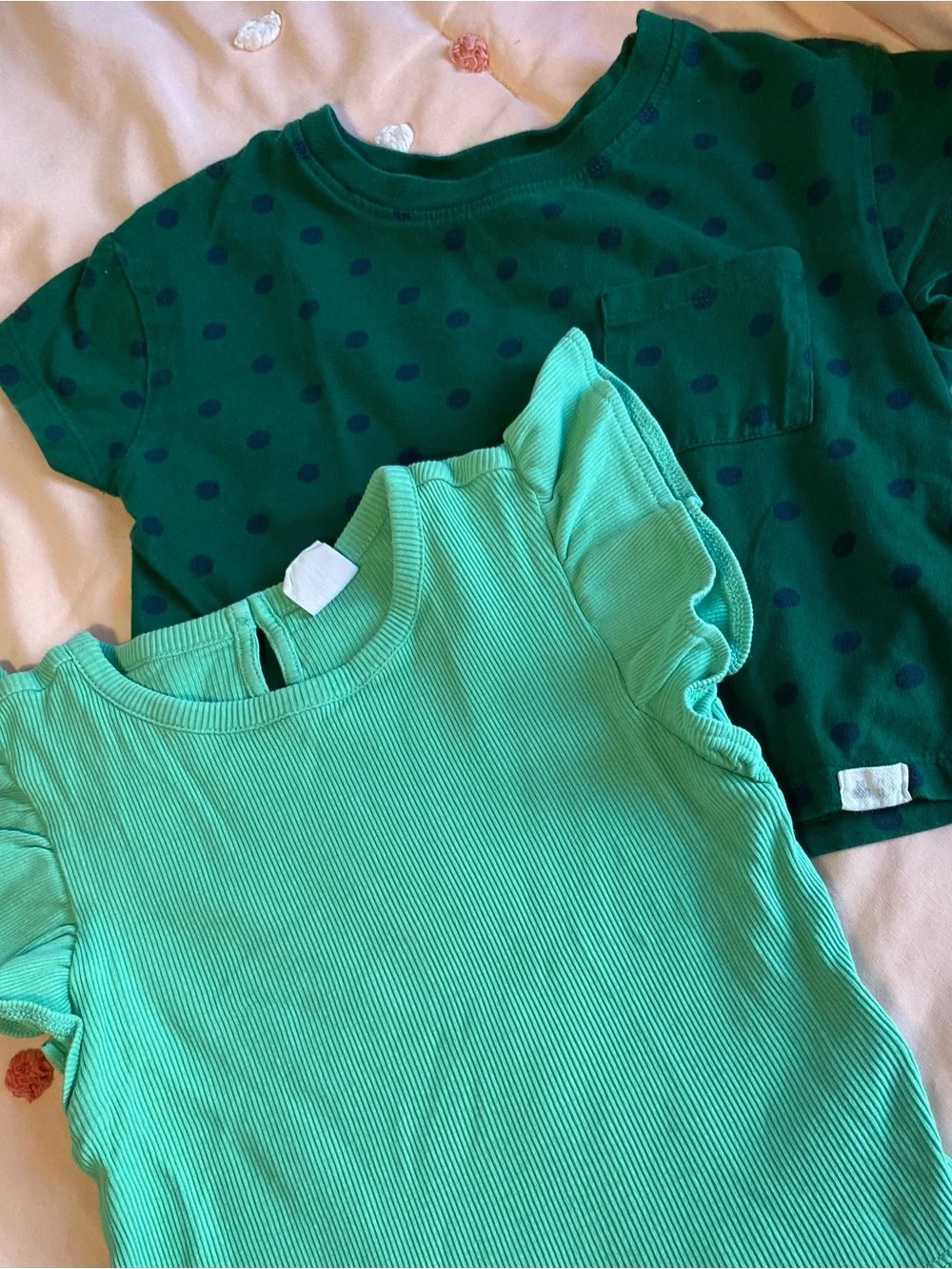 GAP Girls Green Polka Dot Tee + Mint Ribbed Flutter Sleeve Tee